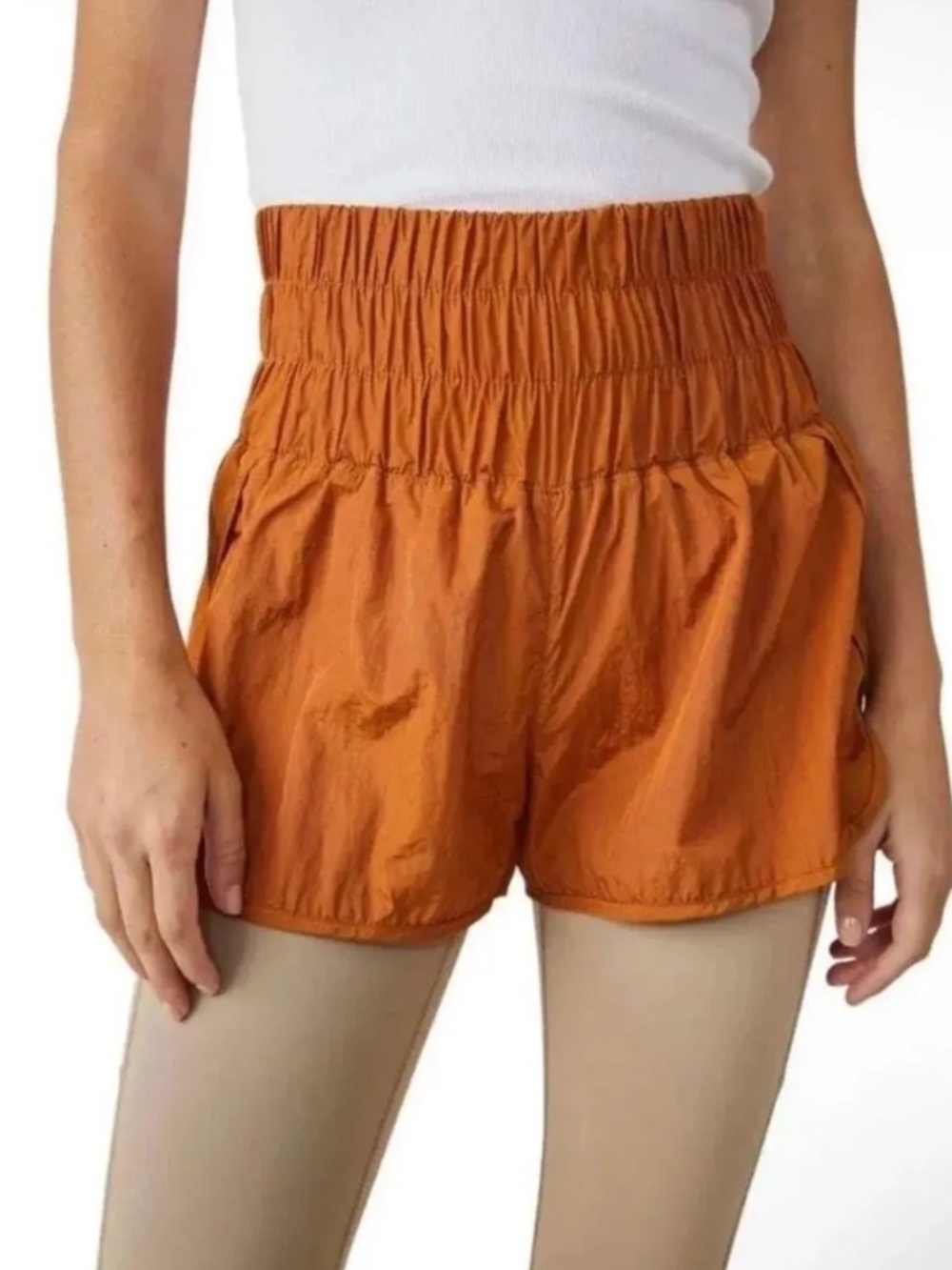 Free People High-Waist Smocked Rust Orange Athletic Shorts